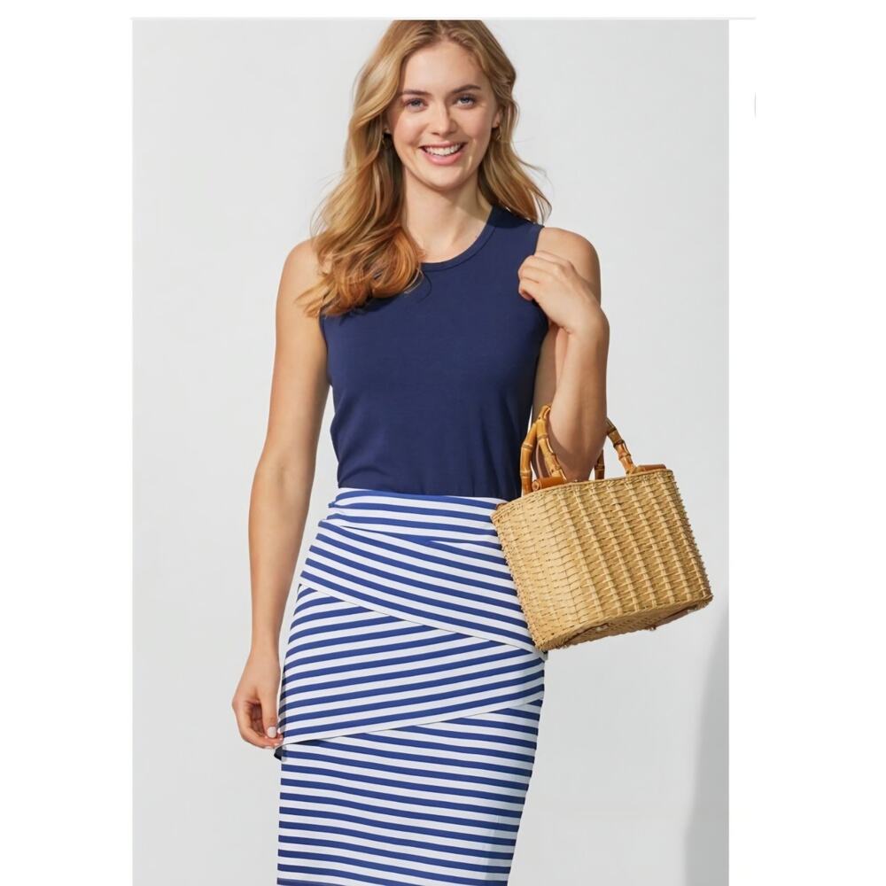 J.Mclaughlin Catalina Nicola Tiered Skirt Blue White Stripes Stretch Size XS